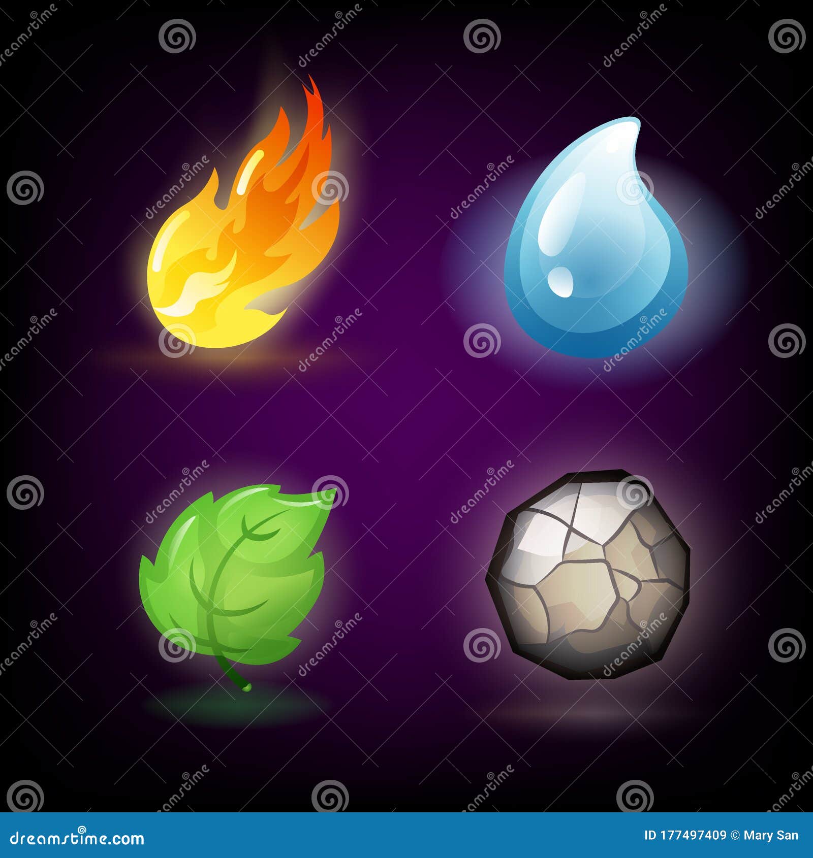 Four Forces or Nature Elements Water, Fire, Earth, Air. Design
