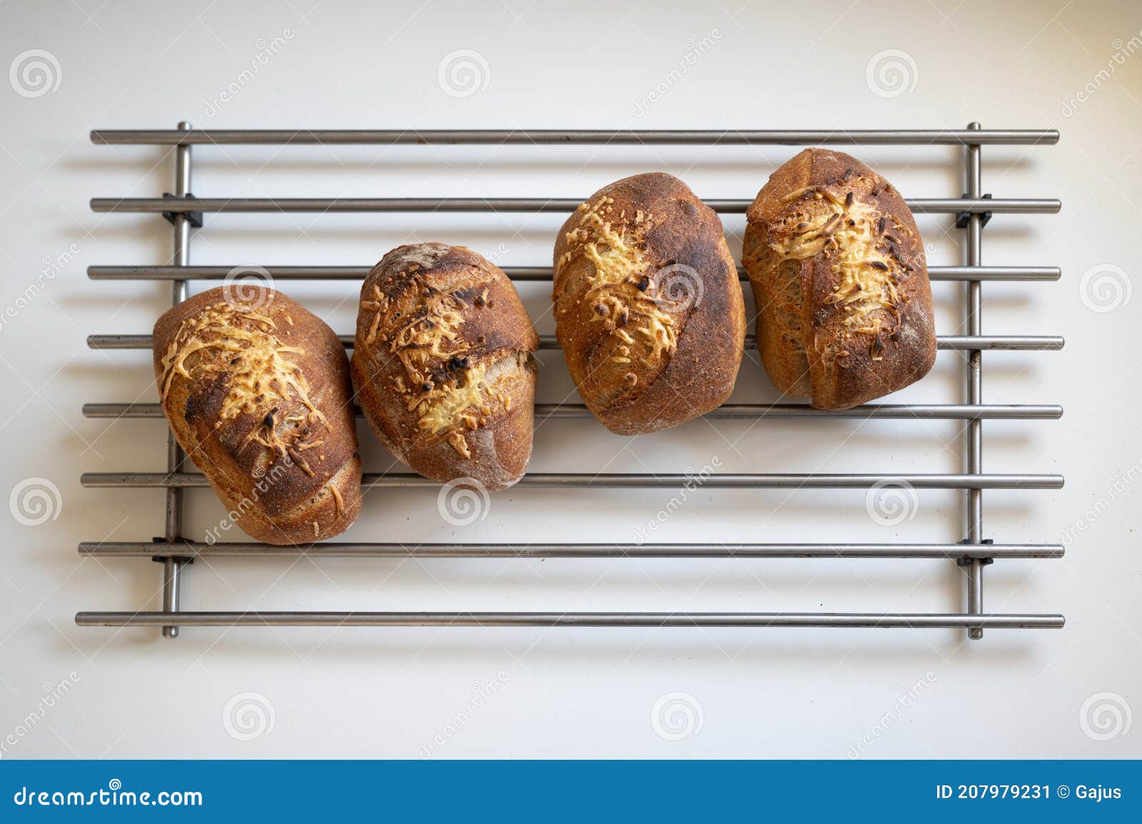Four Freshly Baked Vegan Cheese Bread Buns Stock Image Image of home