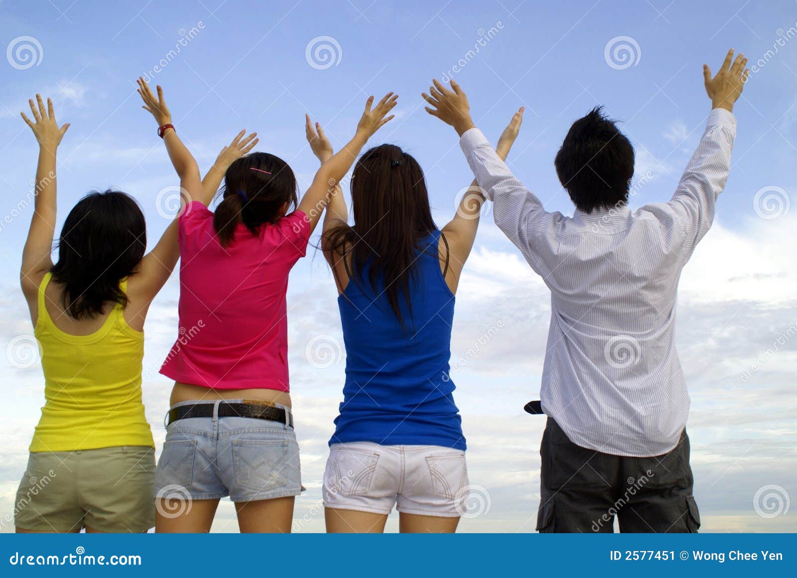 Four friends rejoice stock image. Image of team, perform - 2577451