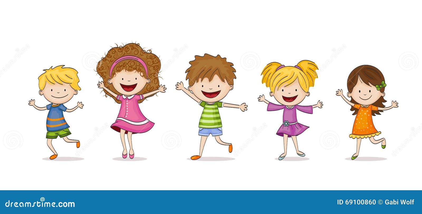 Four funny Cartoon Kids stock vector. Illustration of girl - 69100860