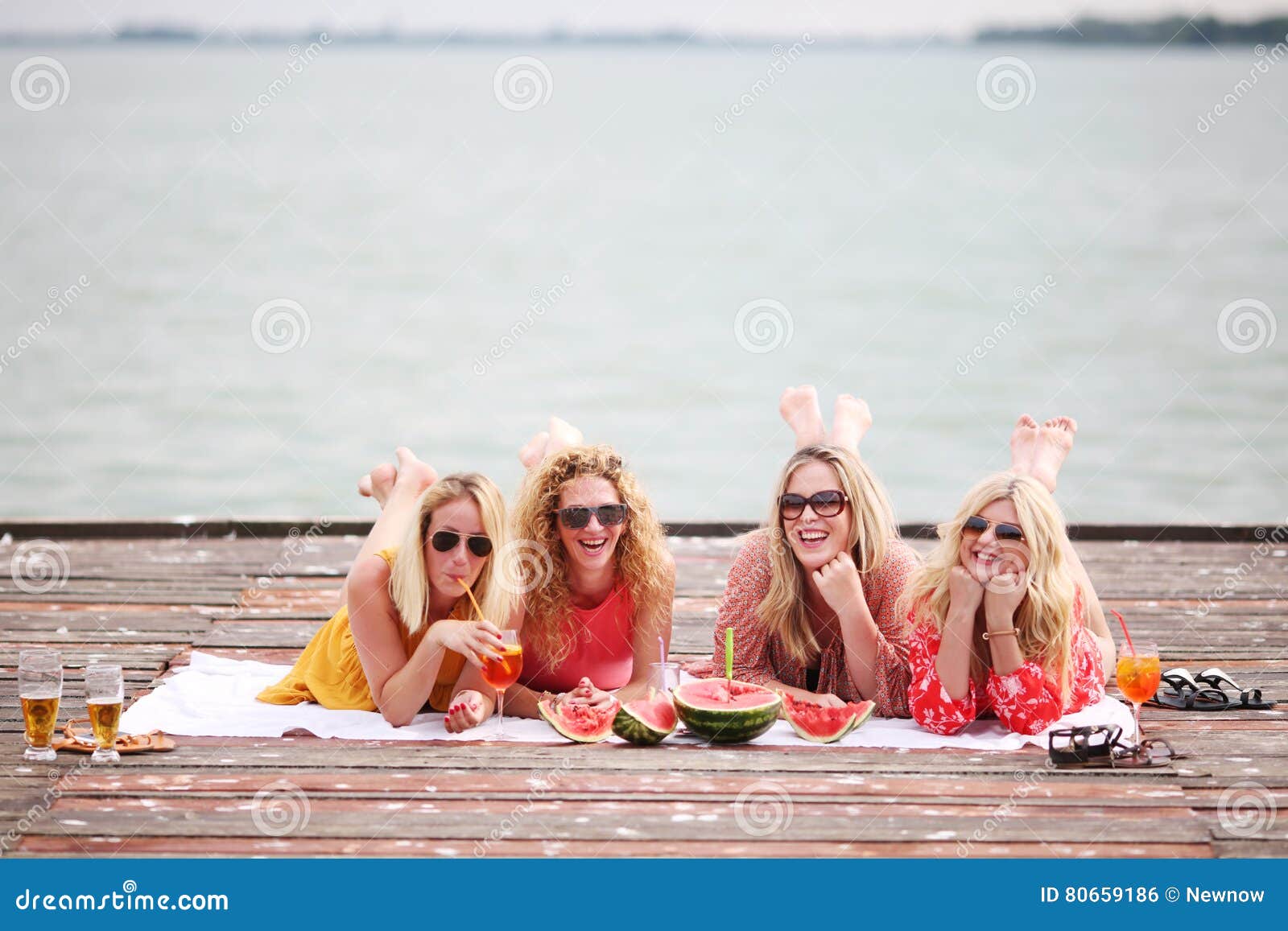 Four Girls Best Friends Enjoying Summer Stock Photo - Image of ...