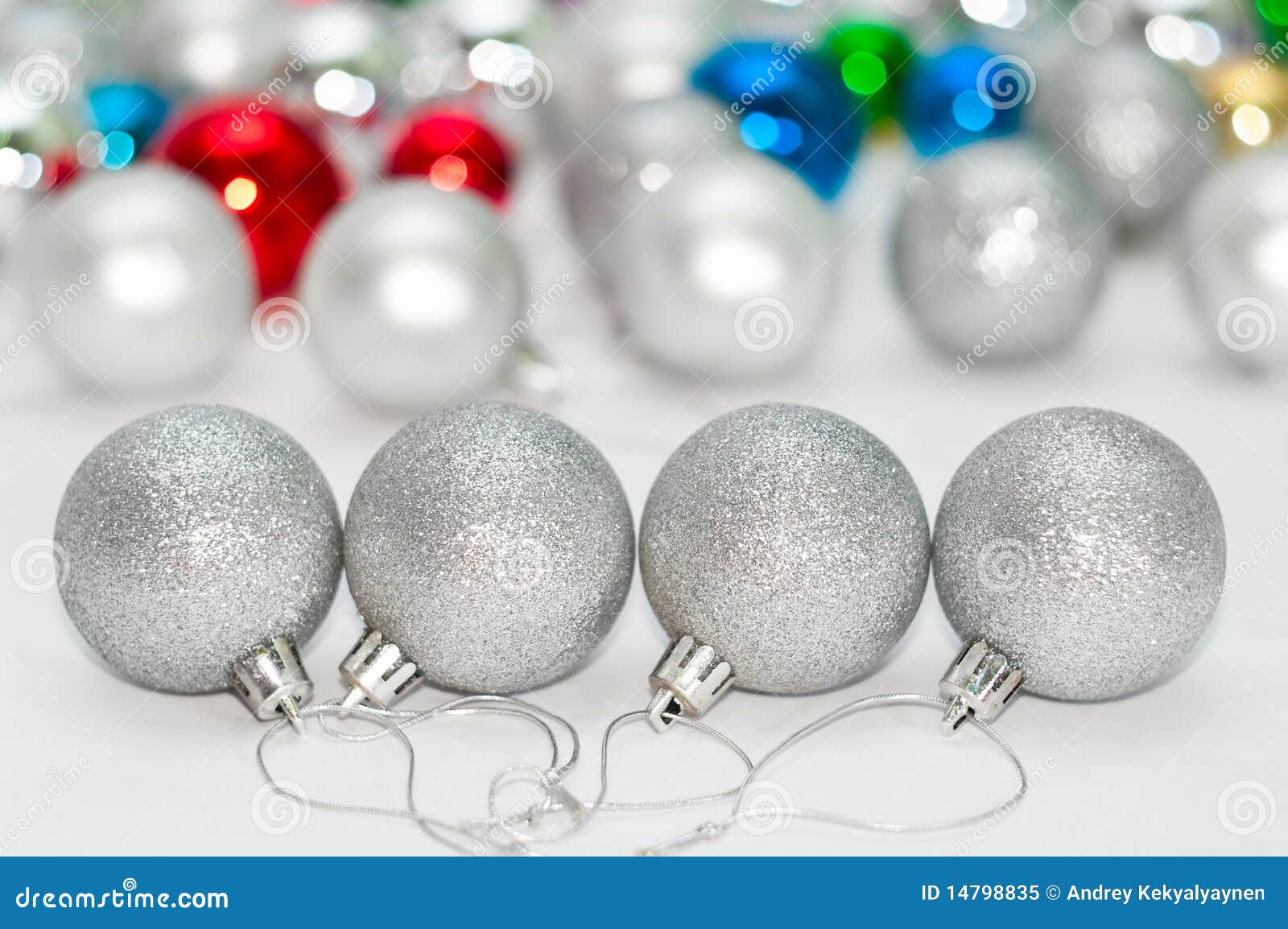 Four grey Christmas balls stock image. Image of horizontal 14798835