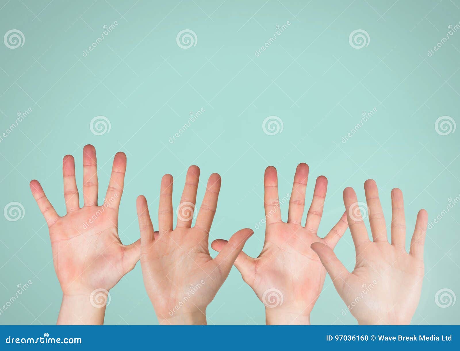 Four Hands with Blue Background Stock Illustration Illustration of