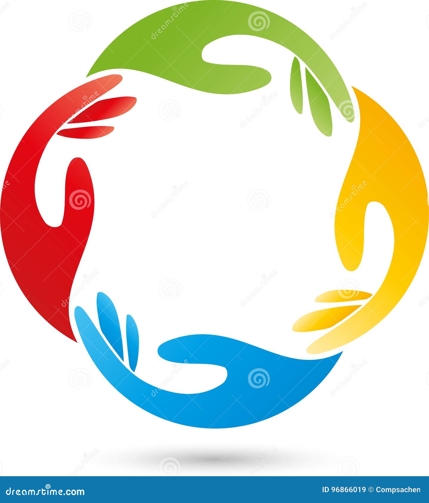 Four Hands in Color, People and Team Logo Stock Vector Illustration