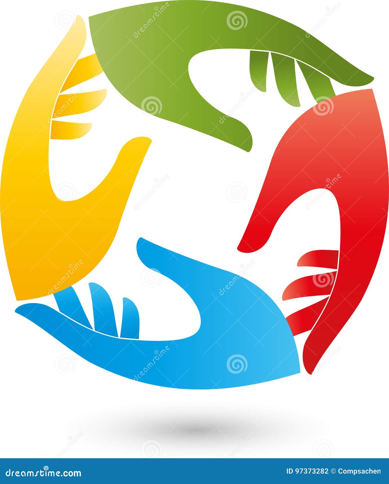 Four Hands in Color, People and Team Logo Stock Vector Illustration