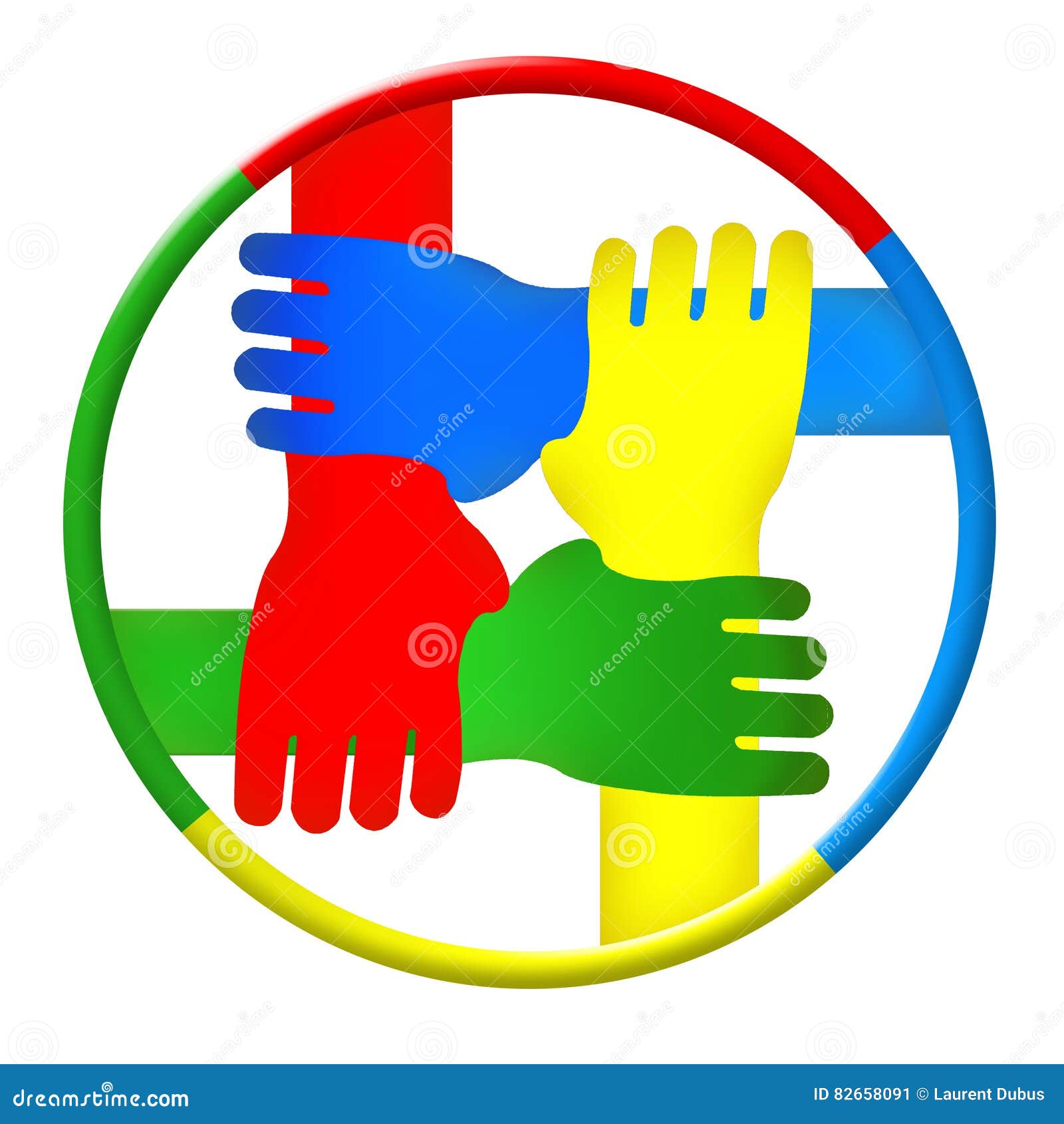 Four hands together stock illustration. Illustration of gradation