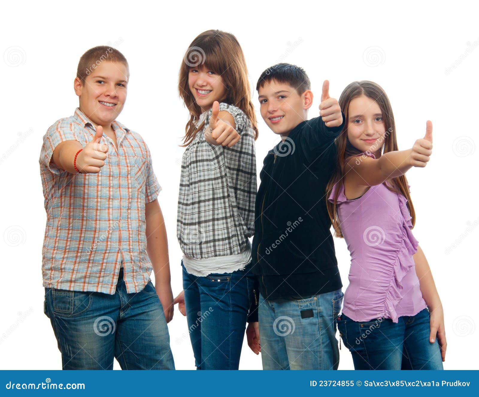 Four Happy Teenagers Showing Thumbs Up Stock Image Image