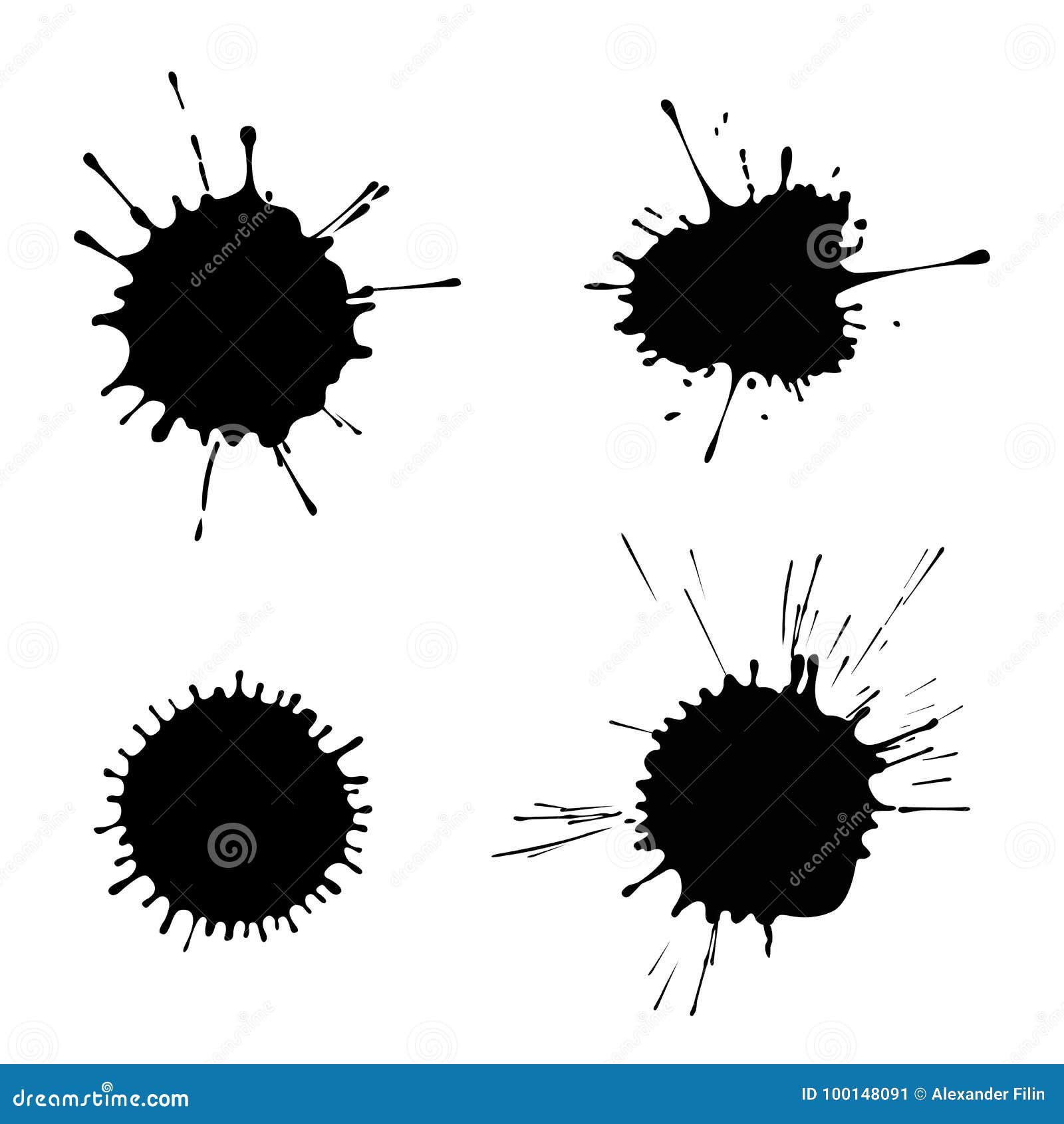 Four Ink Black Spots on an Isolated White Background Stock Vector