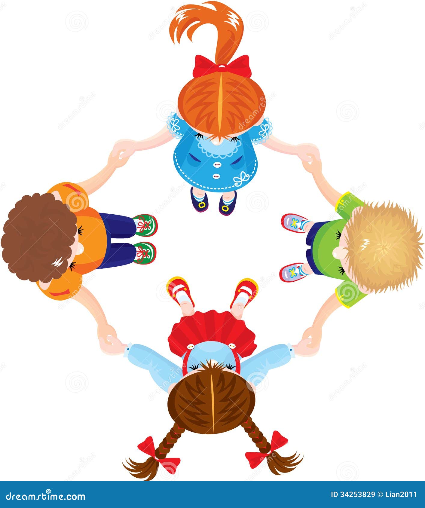 Four Kids Joining Hands To Form a Circle, Isolated Stock Vector ...