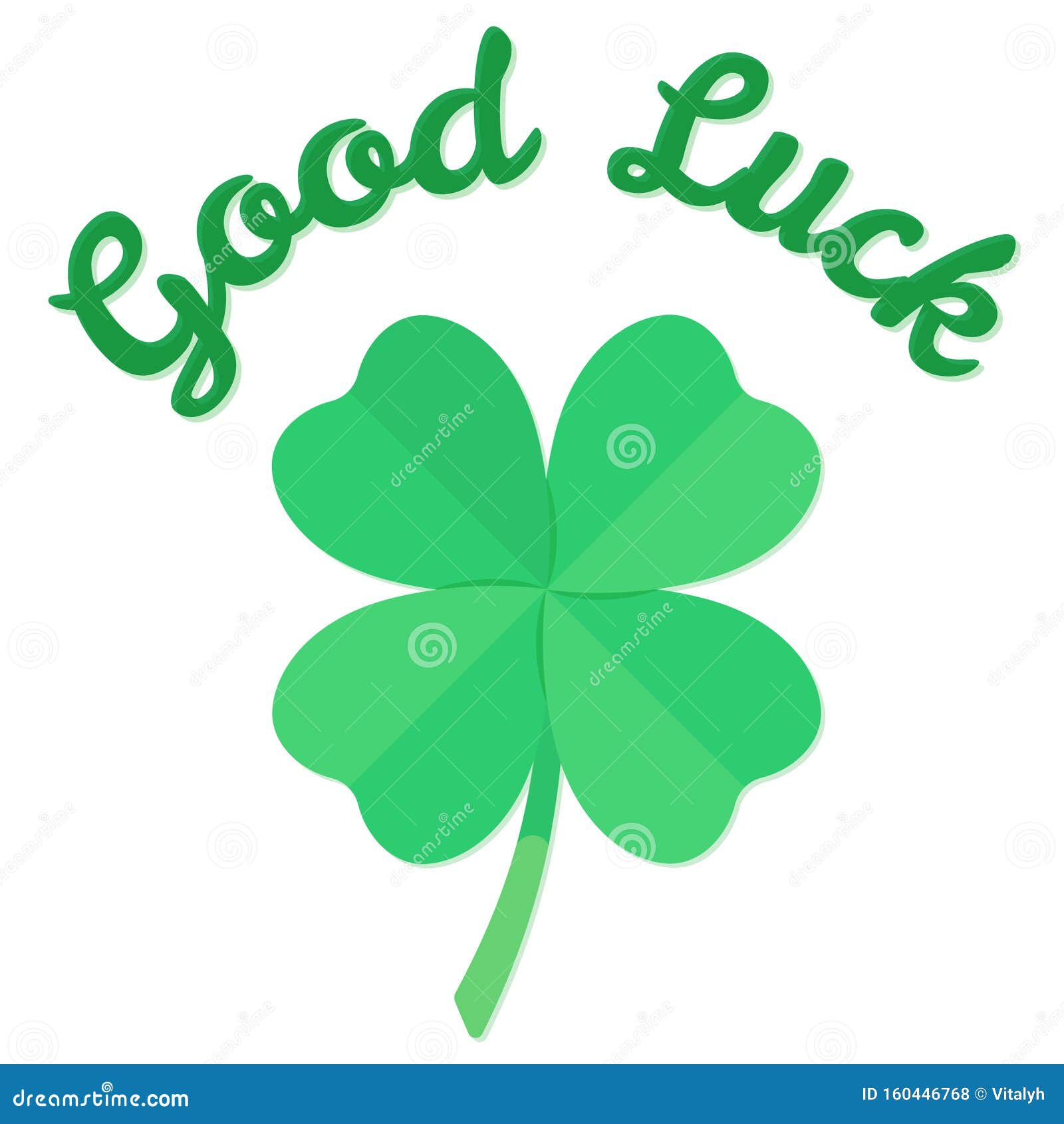 Four Leaf Green Lucky Clover with Text Good Luck Flat Vector Illustration  Stock Vector - Illustration of celtic, patrick: 160446768