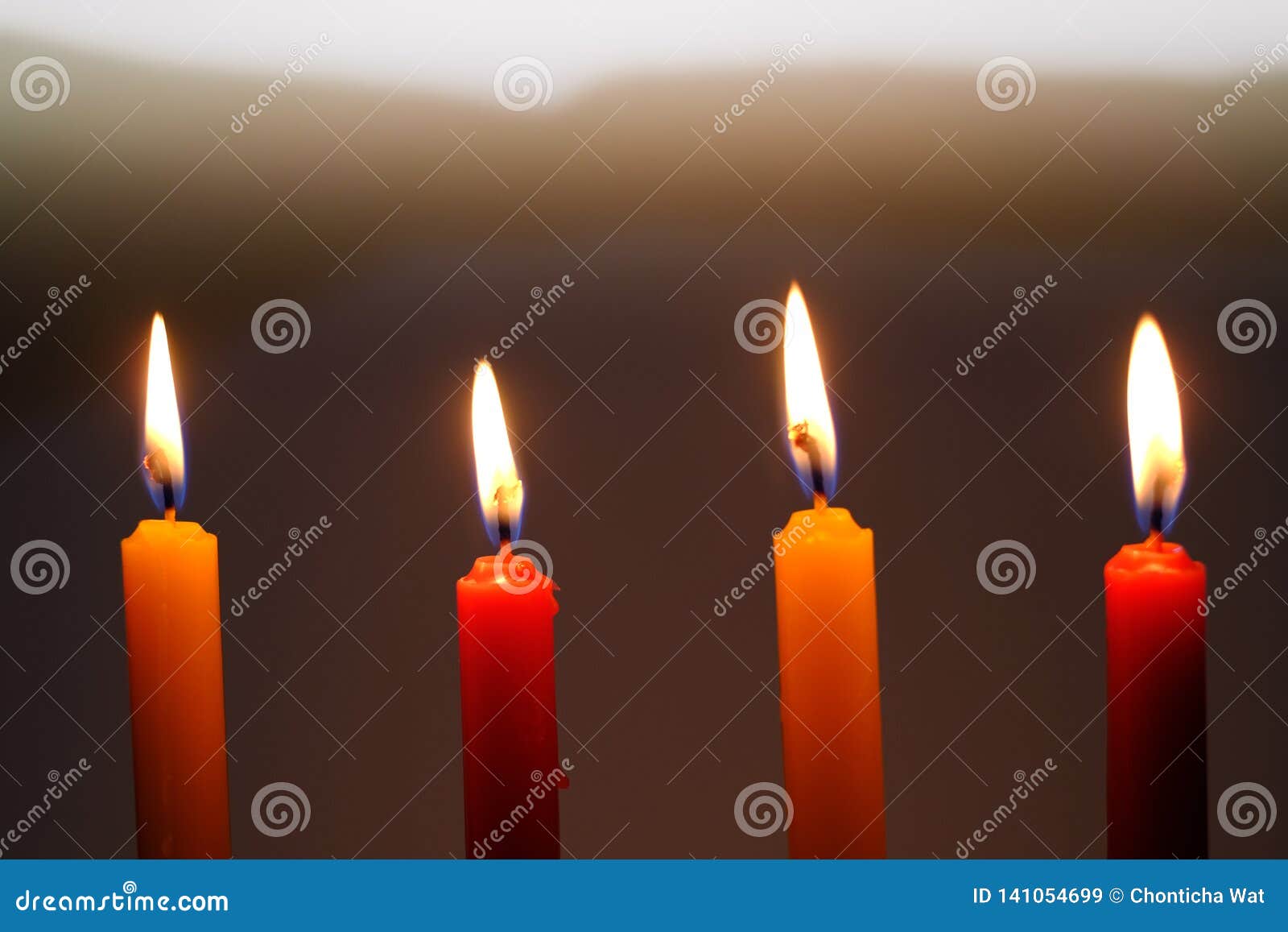 Four Light Flame Candle Burning Brightly Stock Image Image of four