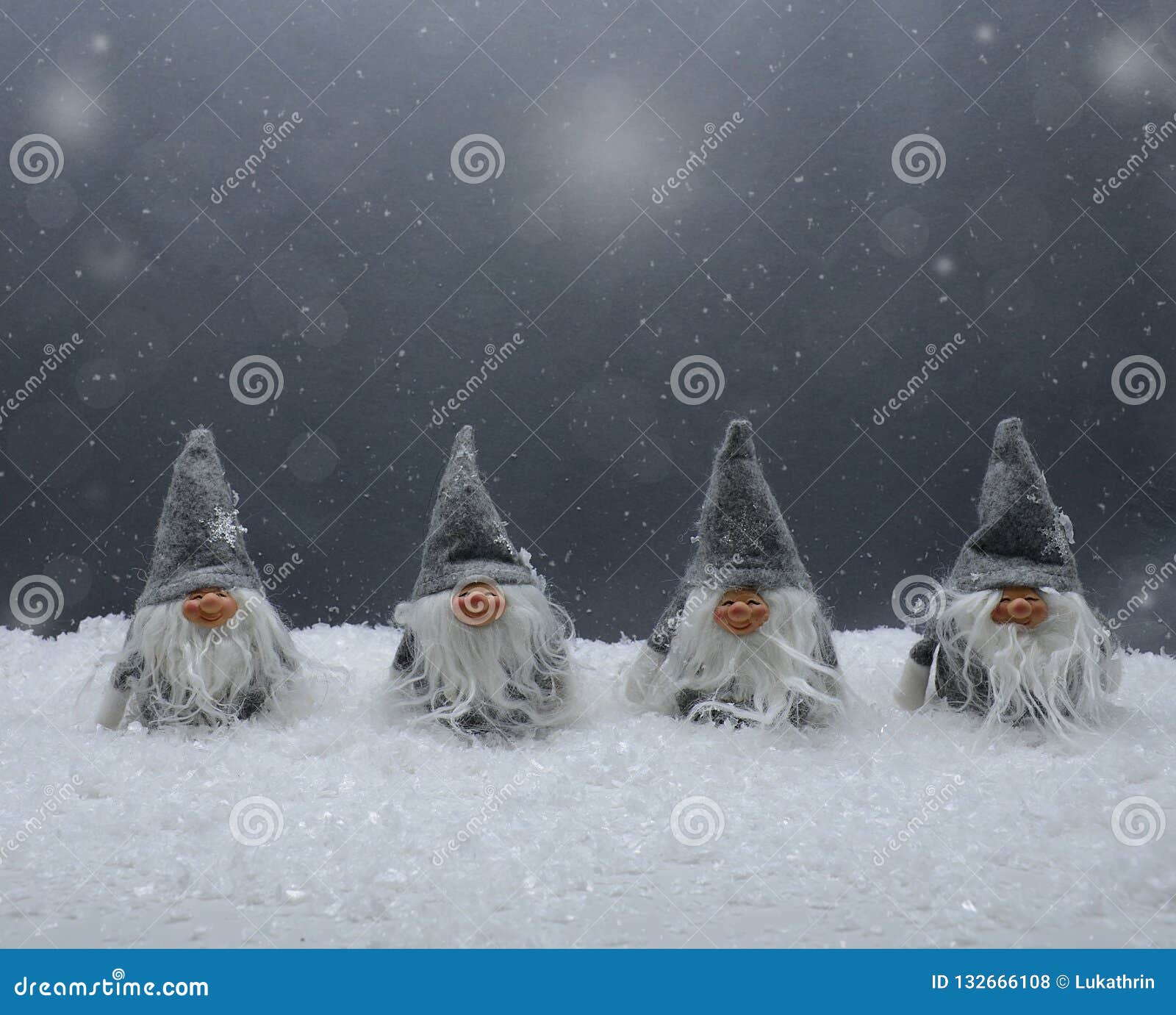 Four Little Gnomes with Snow Stock Photo - Image of background, good