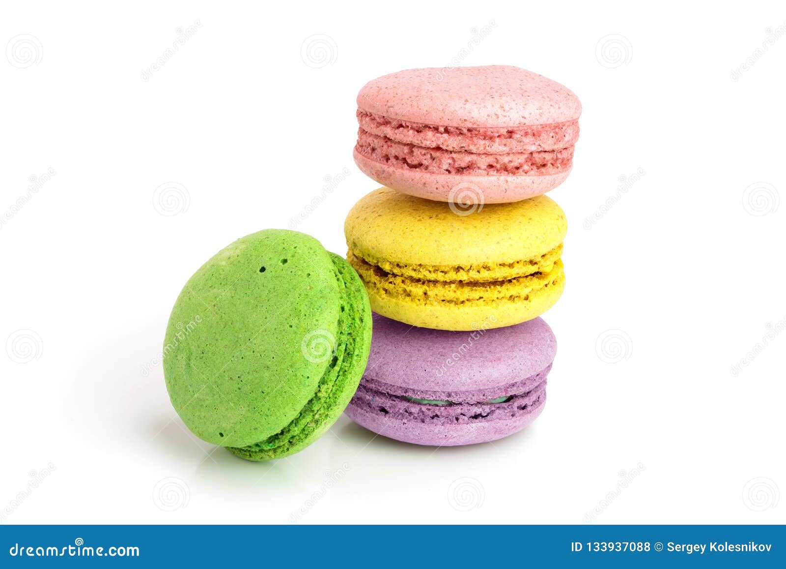 Four Macaroons Isolated On White Background Closeup Stock Photo - Image ...