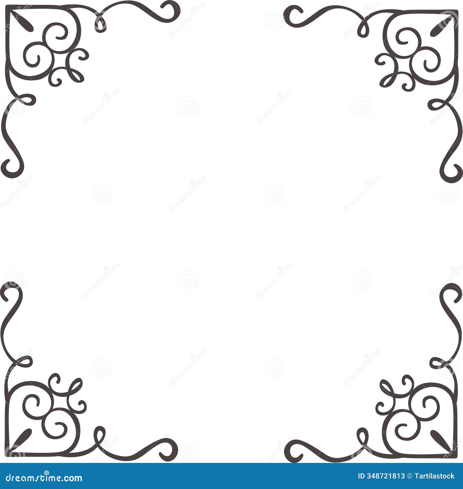 four matching decorative flourishes create an elegant border around a blank square area, offering a classic and refined