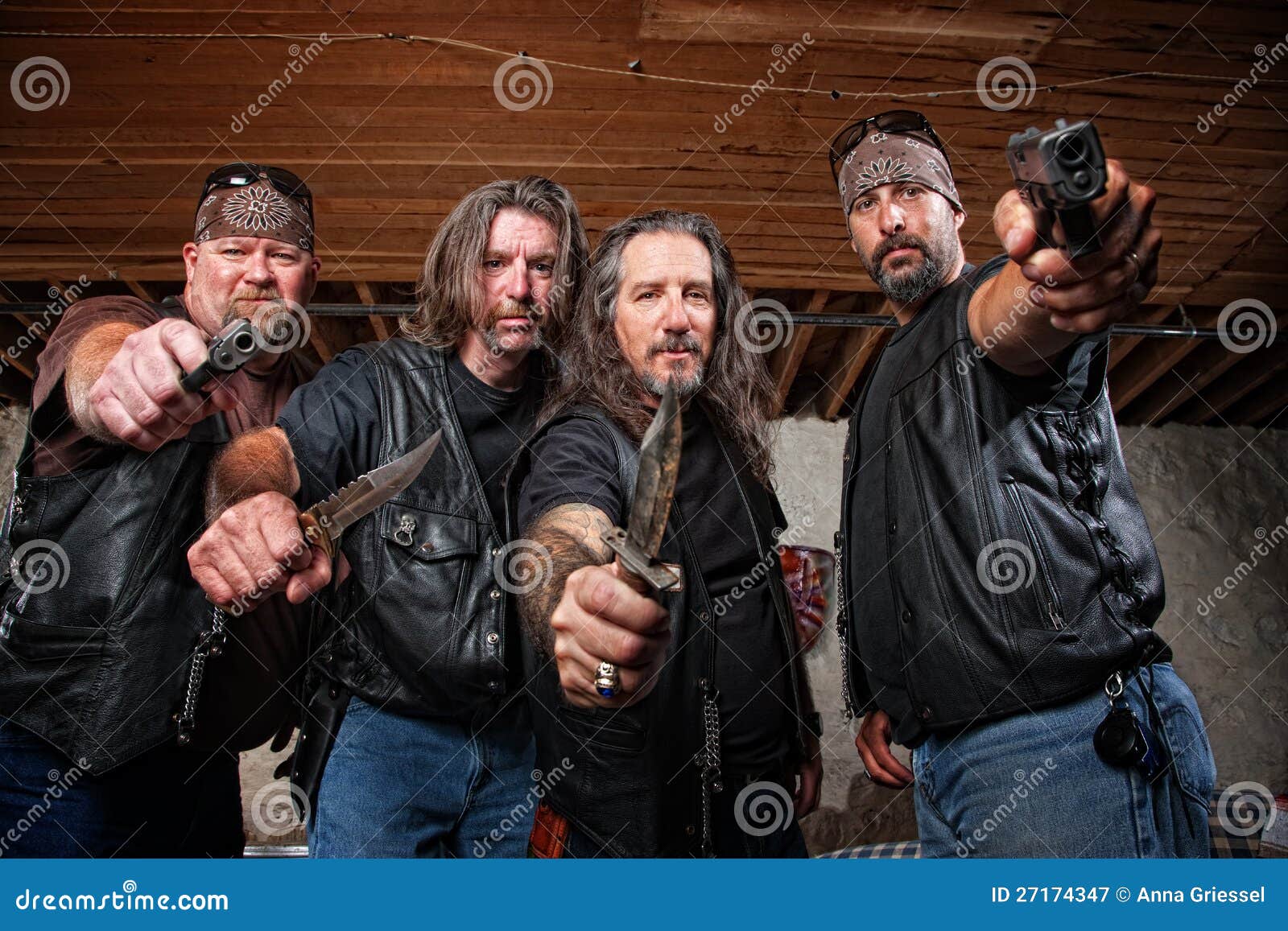Four Mean Gang Members in Leather Jackets Stock Image Image of dagger