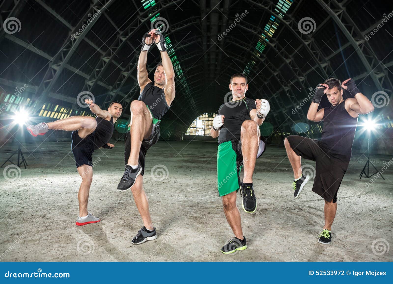 Four Men Practicing Kick Box Stock Photo Image of black, design 52533972