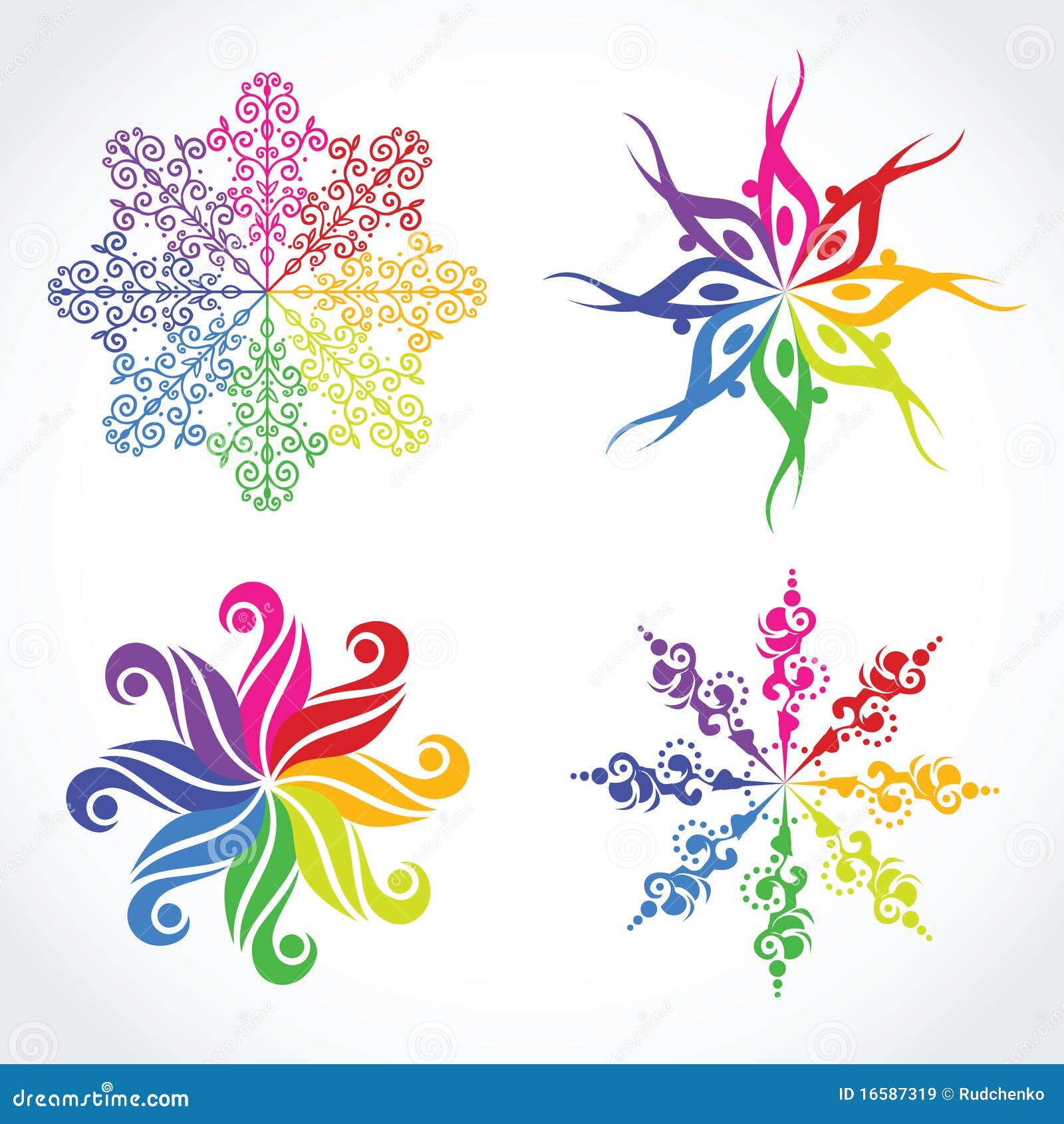 Four multicolor snowflake stock vector. Illustration of symbol - 16587319