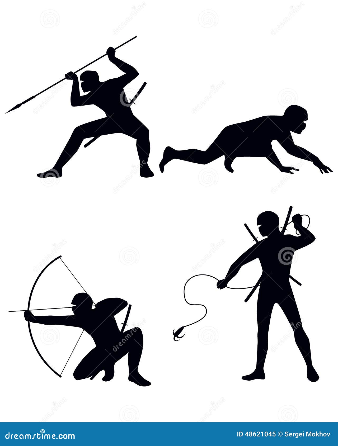 Download Four ninja silhouettes stock vector. Illustration of belt ...