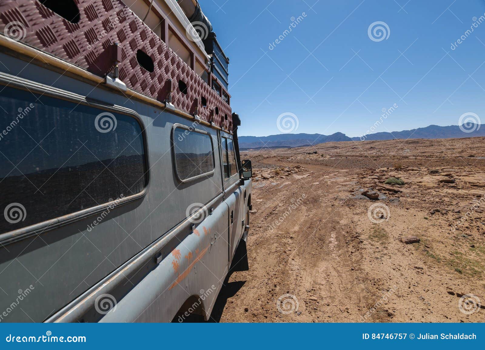 four by 4 oldtimer driving off road in morocco
