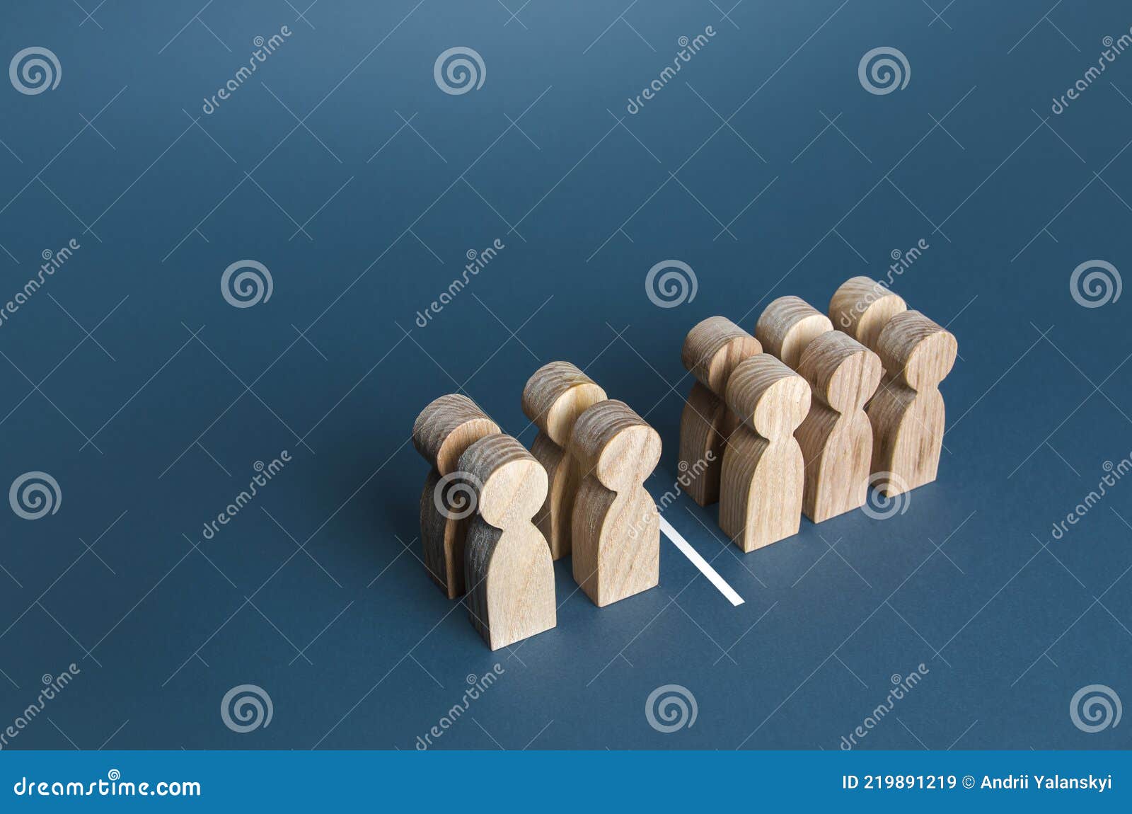 four out of ten people separated by a line. visualization of statistical data. 40% of 100%. polls test results. equality