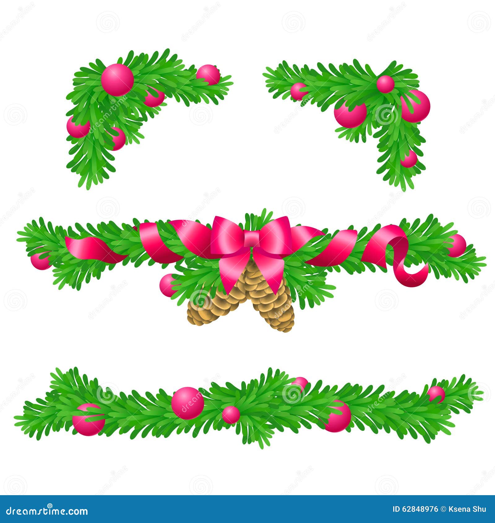 Four Parts of Christmas Decoration for Rectangle Areas Stock Vector