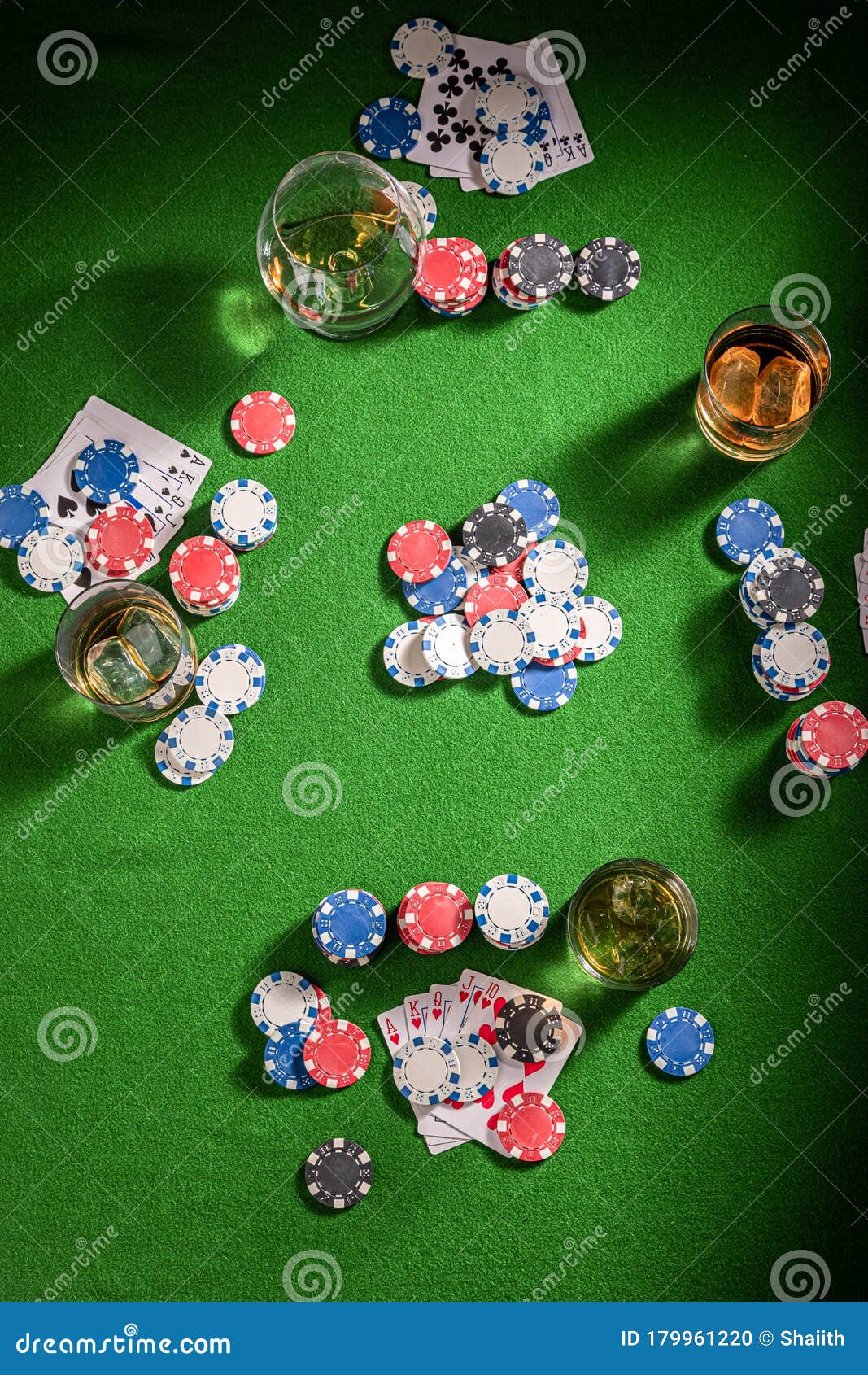 Fourperson Table for Poker with Cards and Chips Stock Photo Image of
