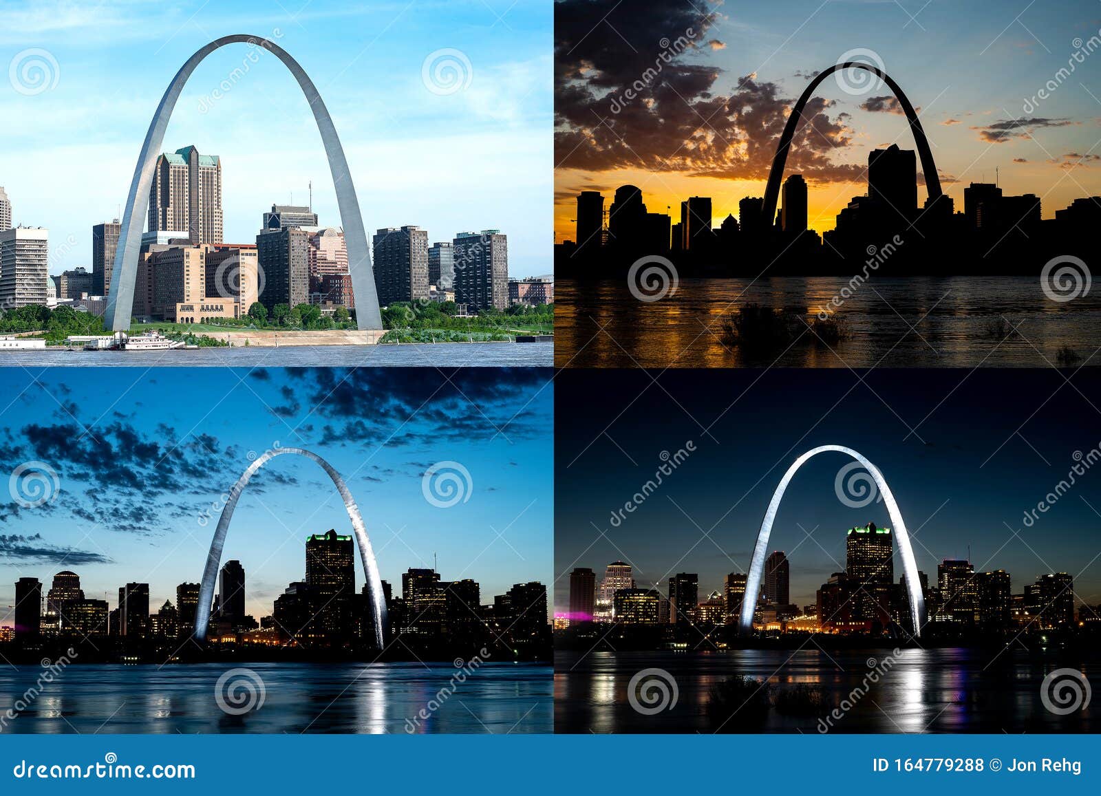 Four Phases Of St Louis Gateway Arch Day And Night Silouhetted Against Sky Stock Photo - Image ...