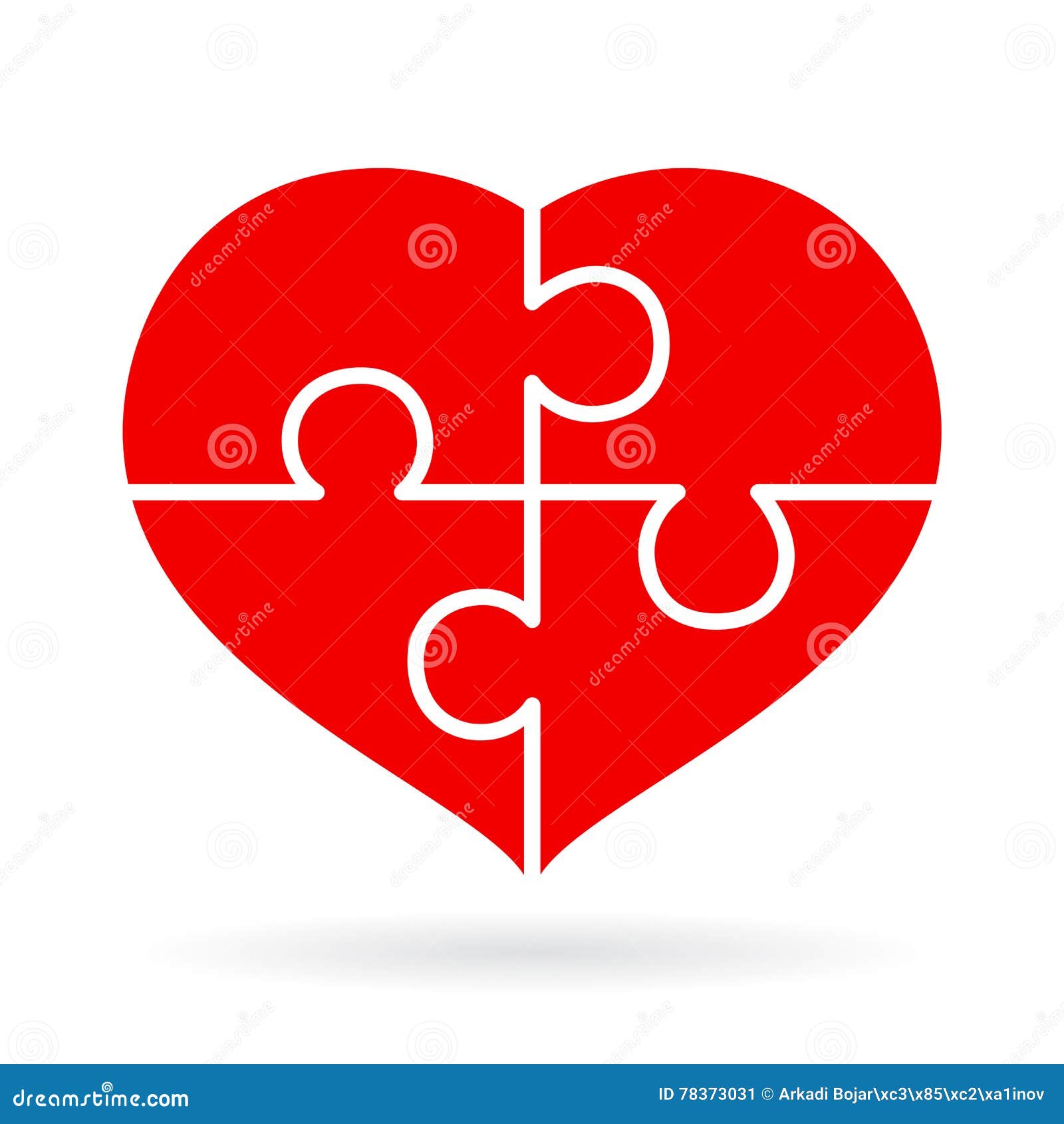 Four piece puzzle heart stock vector. Illustration of design - 78373031