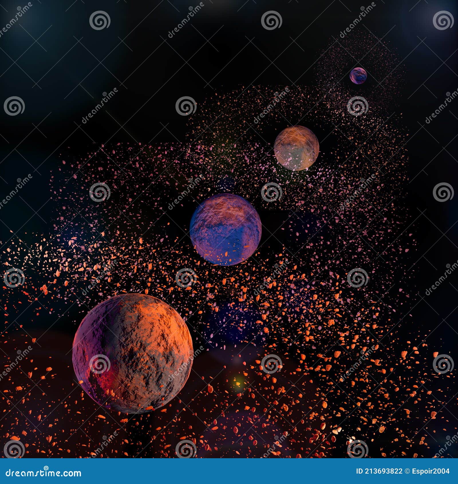 Four Lined Up Surrounded by Debris Stock Illustration