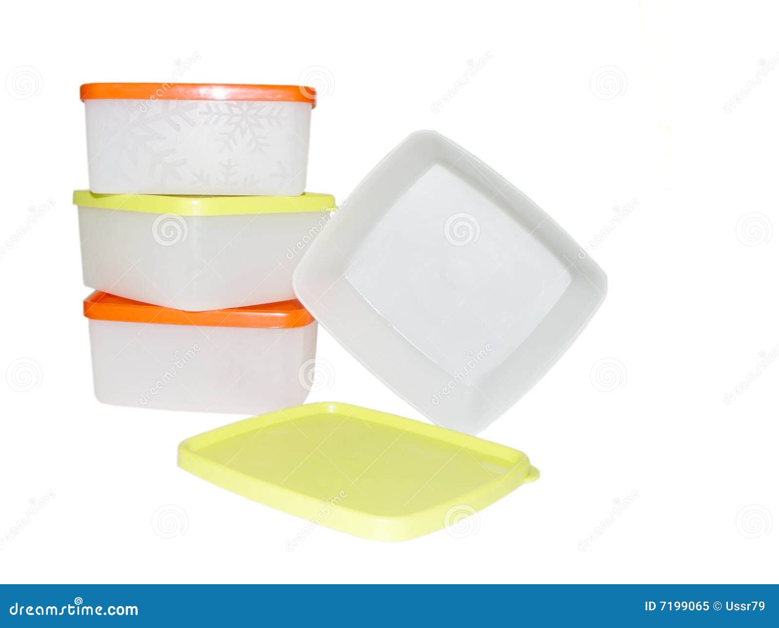Four Plastic Lids For Food Cans And Glasses RoyaltyFree Stock Photography