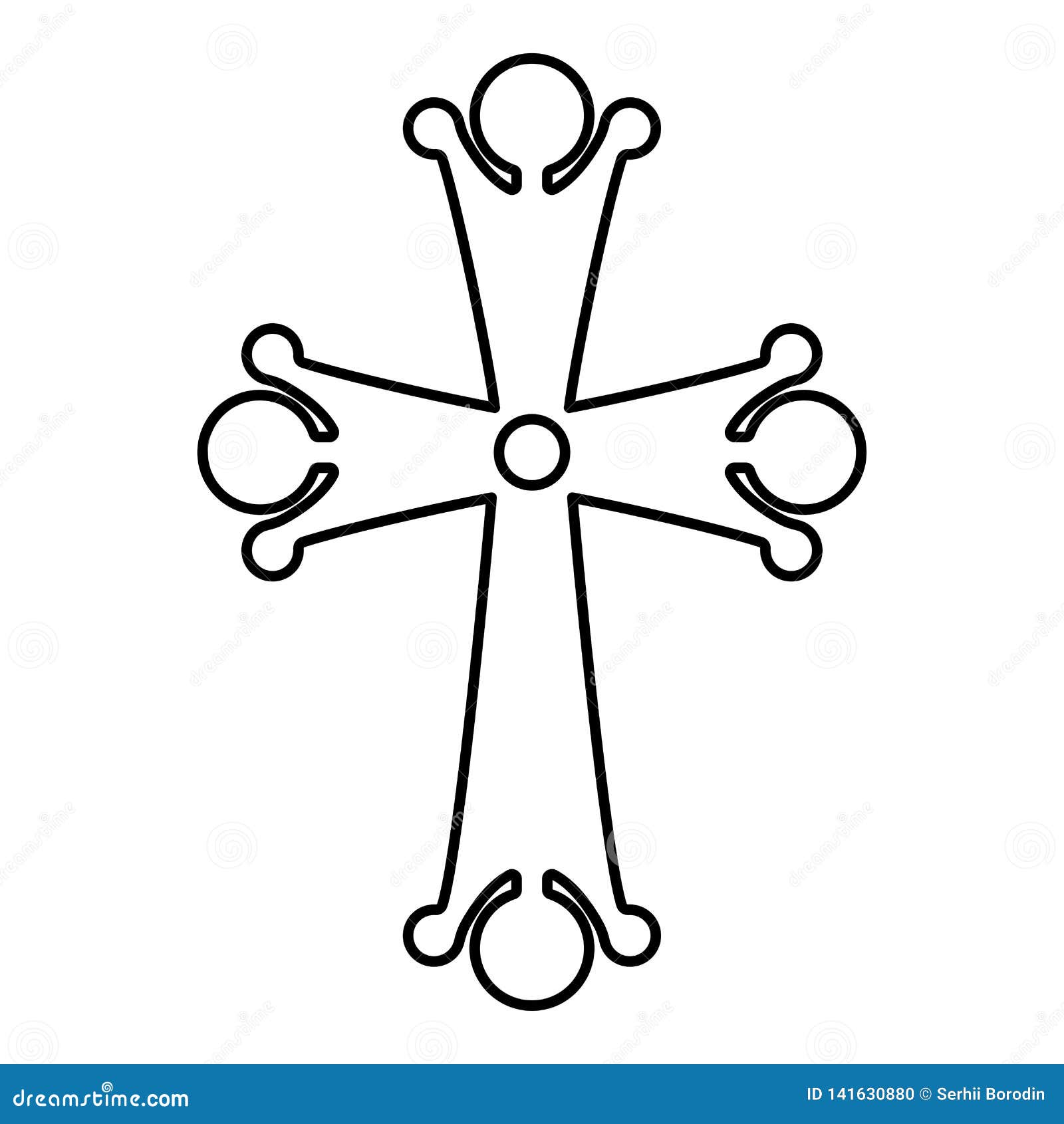 four pointed cross drop d cross monogram religious cross icon black color outline   flat style image