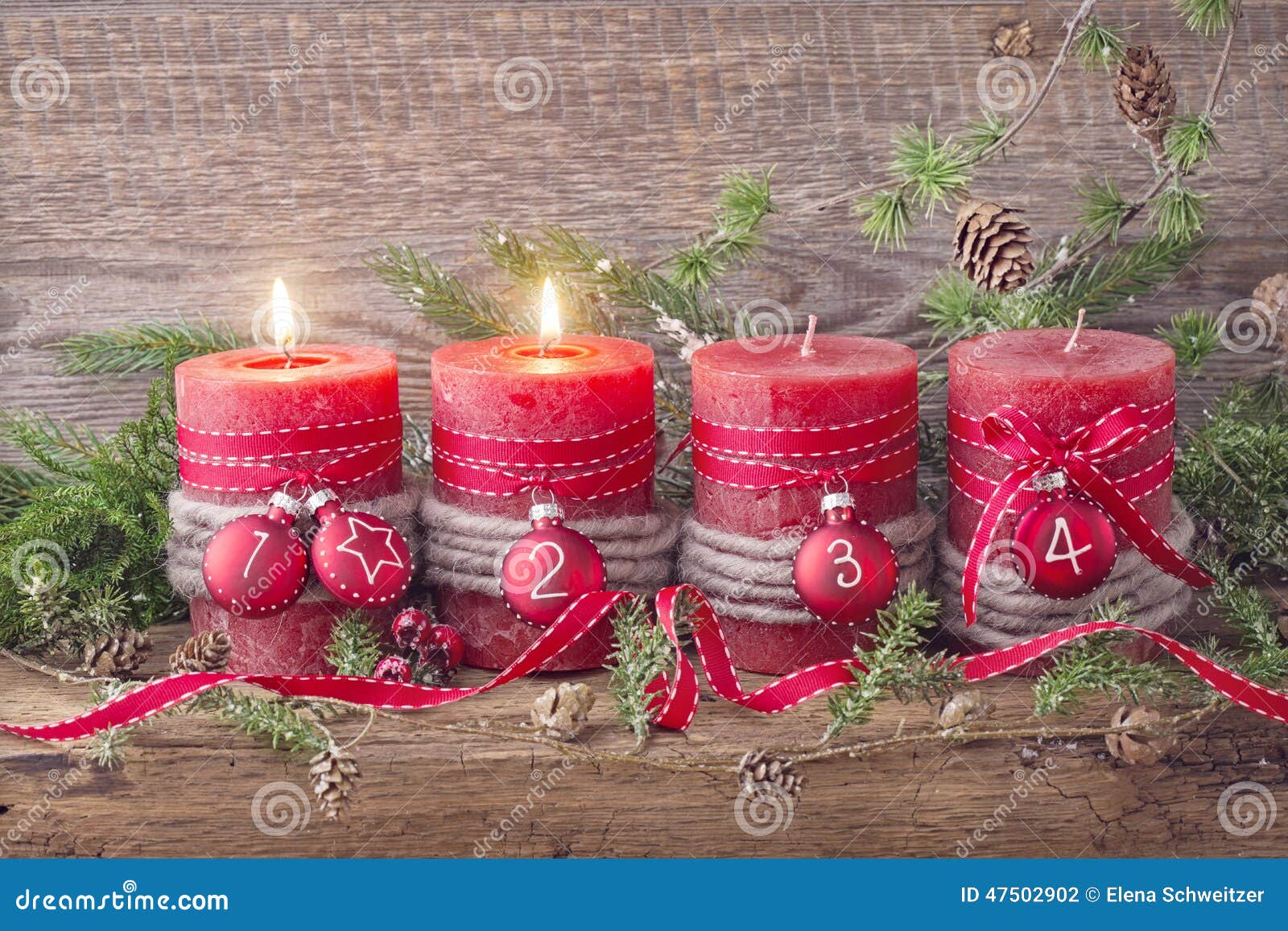 Four red christmas candle stock photo. Image of horizontal 47502902