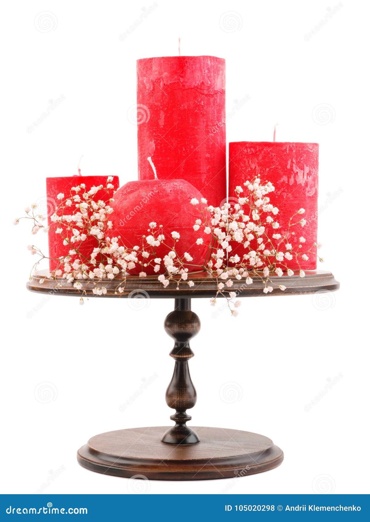 Four Red Wax Candles Different in Diameter, and Form, Stand on a