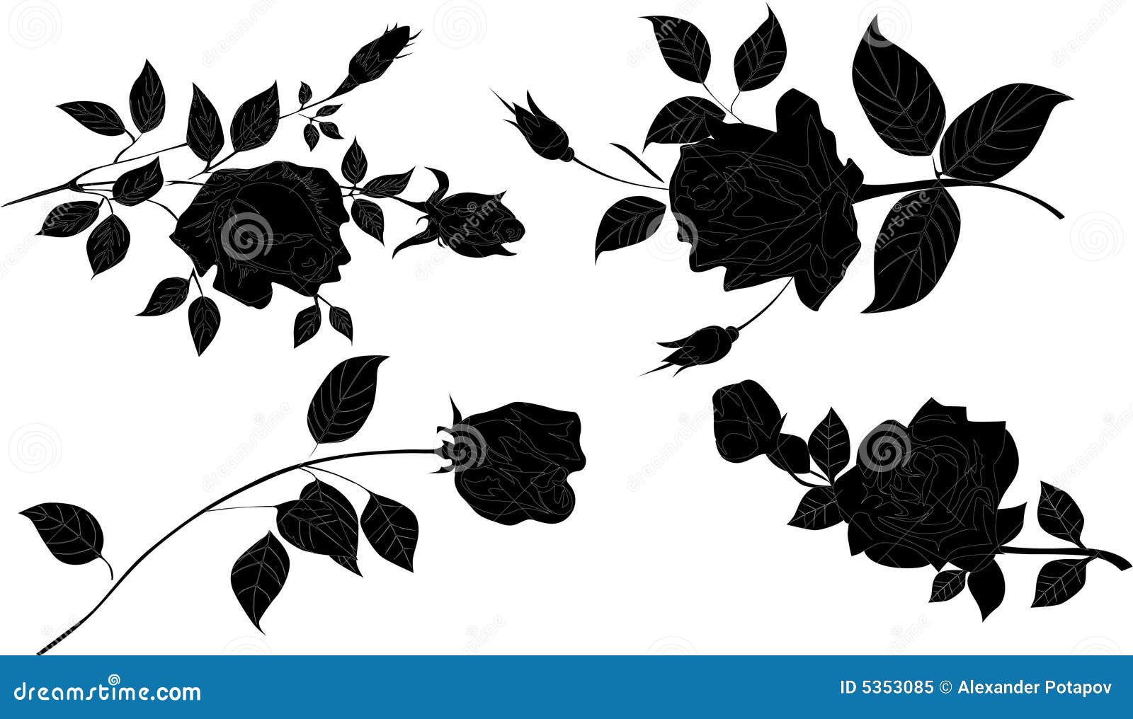 Four Rose Flower Silhouettes Stock Illustration Illustration of