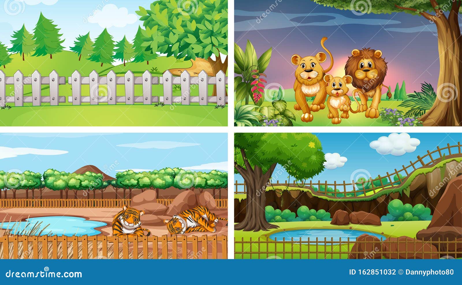 Four Scenes with Wild Animals Stock Vector - Illustration of tiger, animals: 162851032 Four Scenes with Wild Animals Stock Vector - Illustration of tiger, animals: 162851032