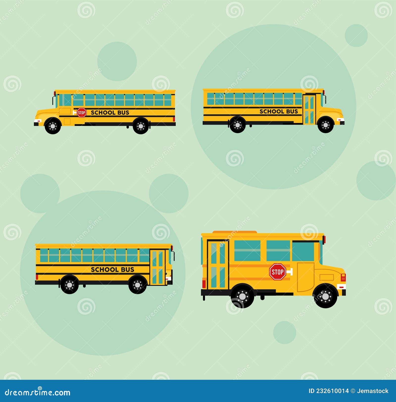 Four school buses stock vector. Illustration of public 232610014