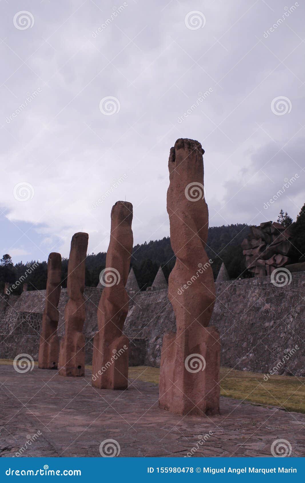 four sculptures in centro ceremonial otomi, estado de mexico