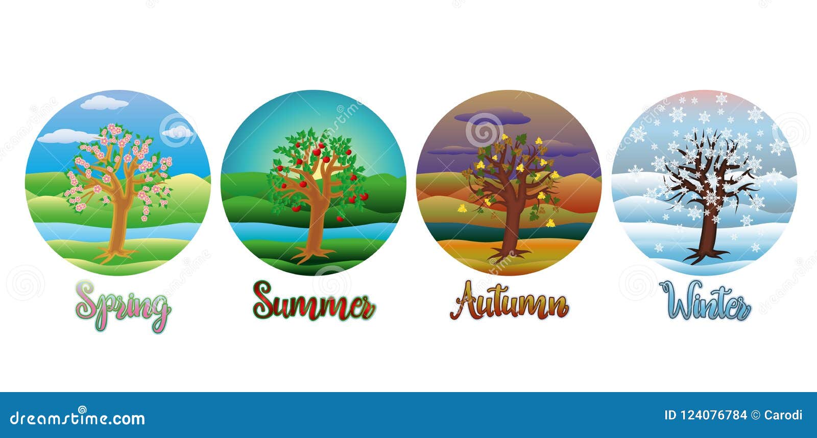 Four seasons cards, vector stock vector. Illustration of apple 124076784