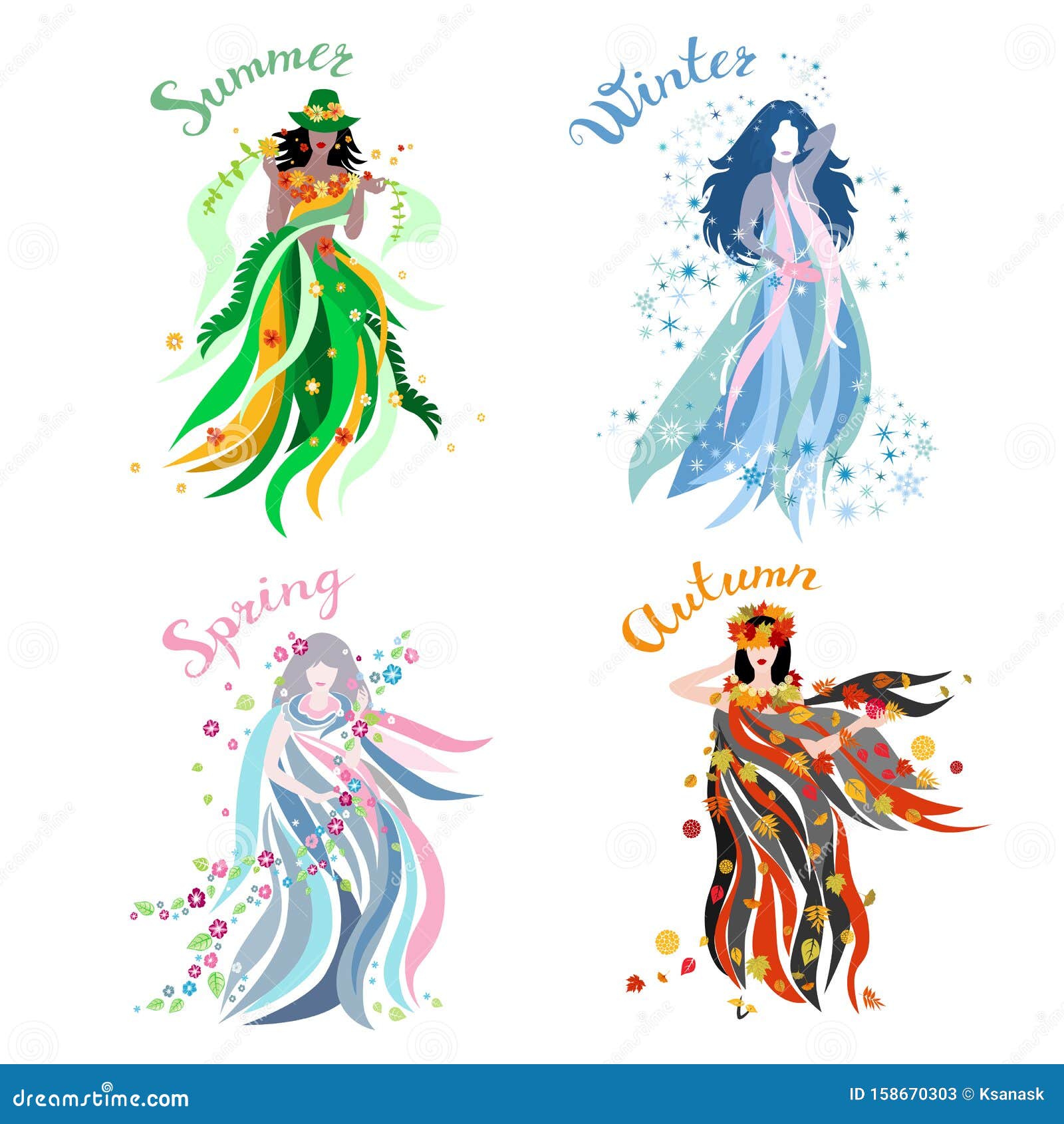 Four Seasons Girls Stock Illustrations – 54 Four Seasons Girls