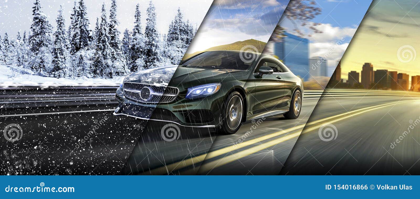 Four Seasons on the Road Car. Stock Photo Image of time, creative