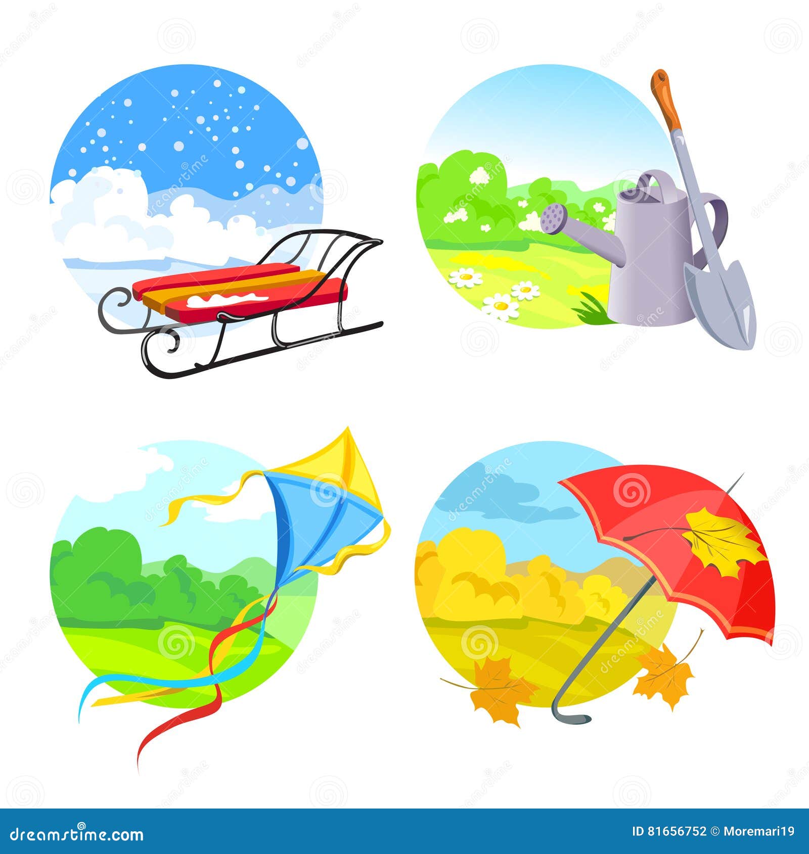 Four Seasons and Seasonal Objects Stock Vector Illustration of