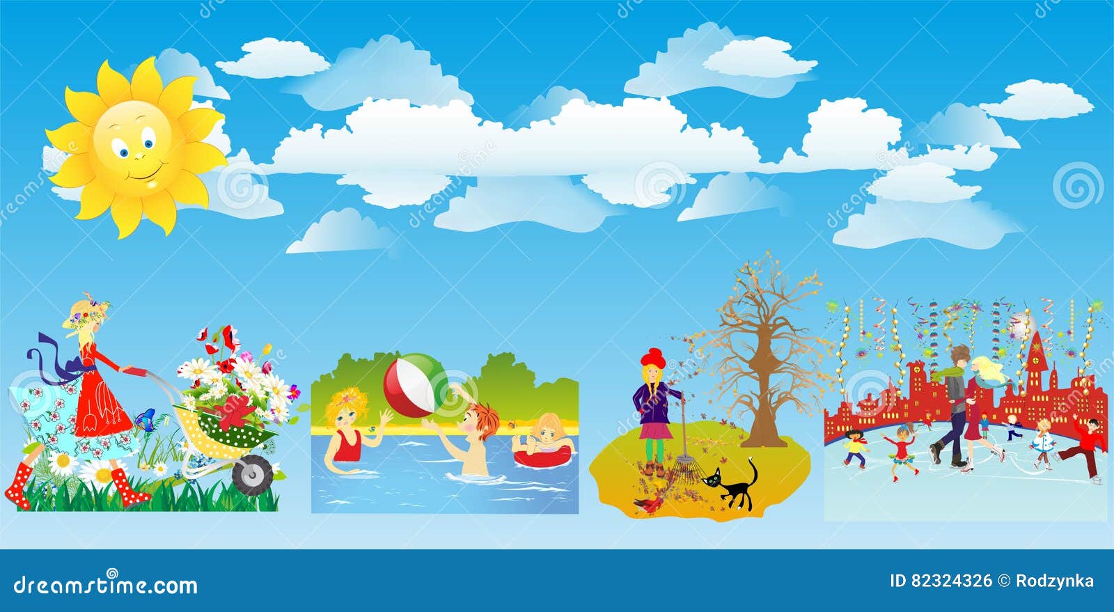 Four seasons of the year stock illustration. Illustration of holiday