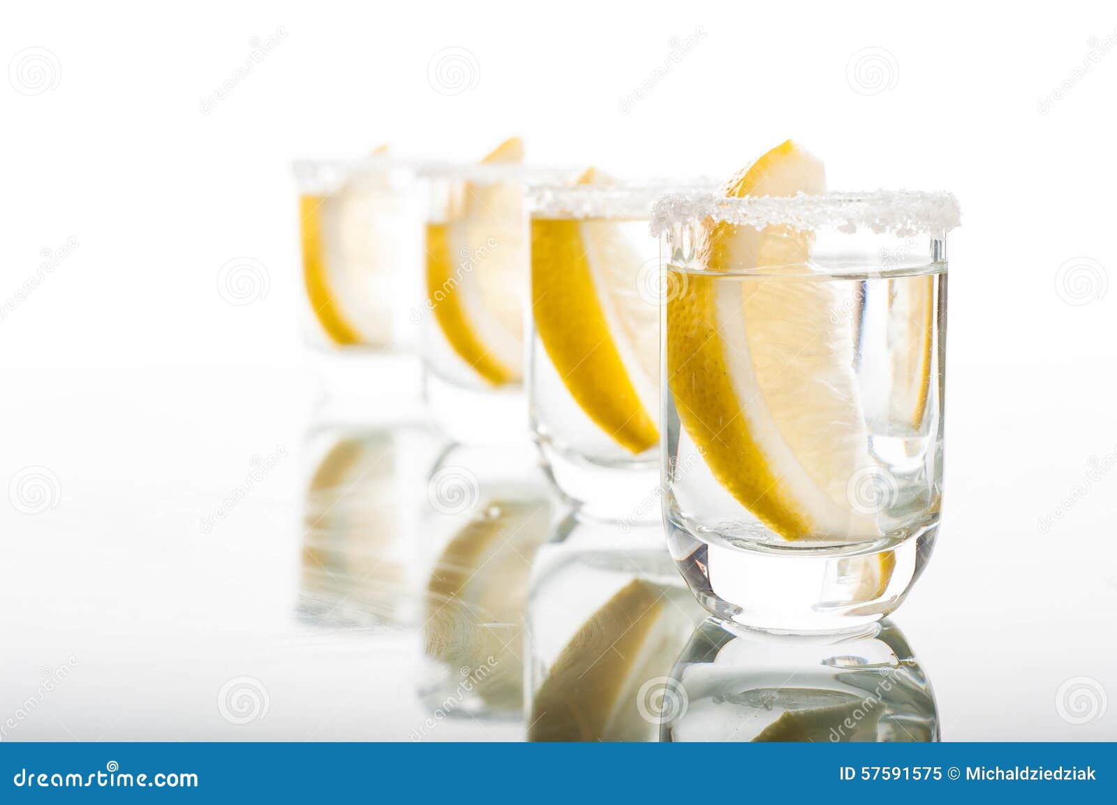 Four Shots of Vodka with Lemon Stock Image Image of vodka, liquor 57591575