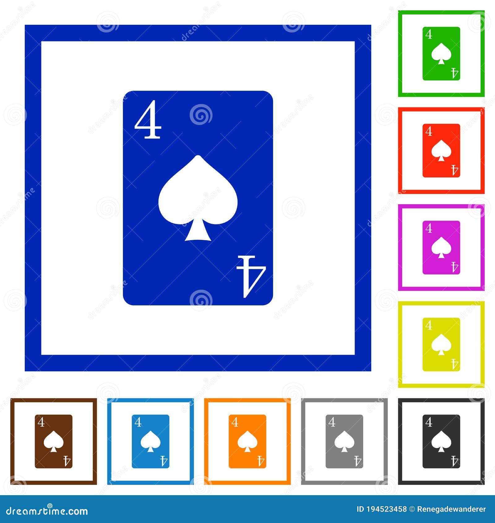 Four Of Spades Playing Card. Unique Hand Drawn Pocker Card. One Of 52