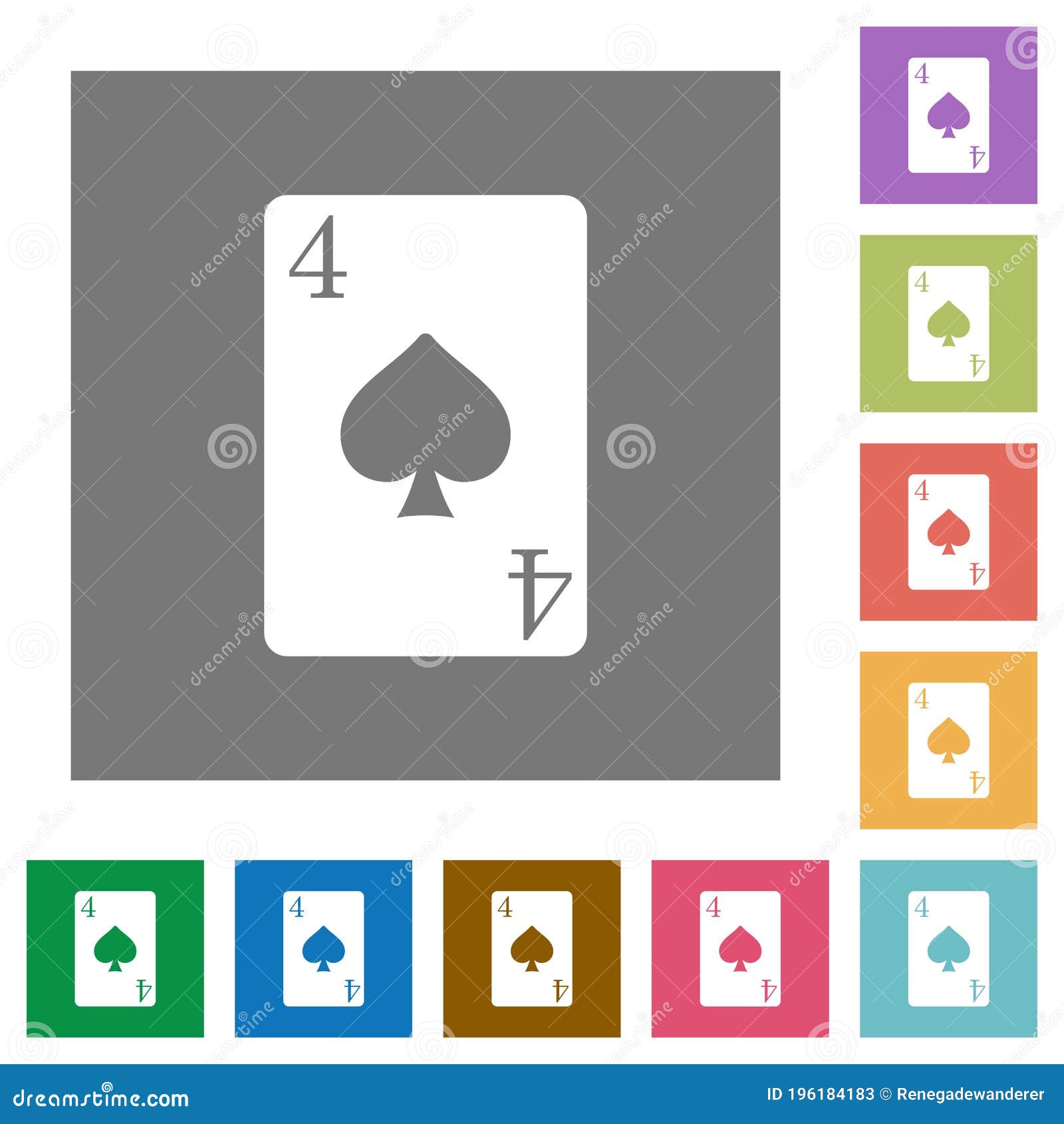 Four Of Spades Playing Card. Unique Hand Drawn Pocker Card. One Of 52
