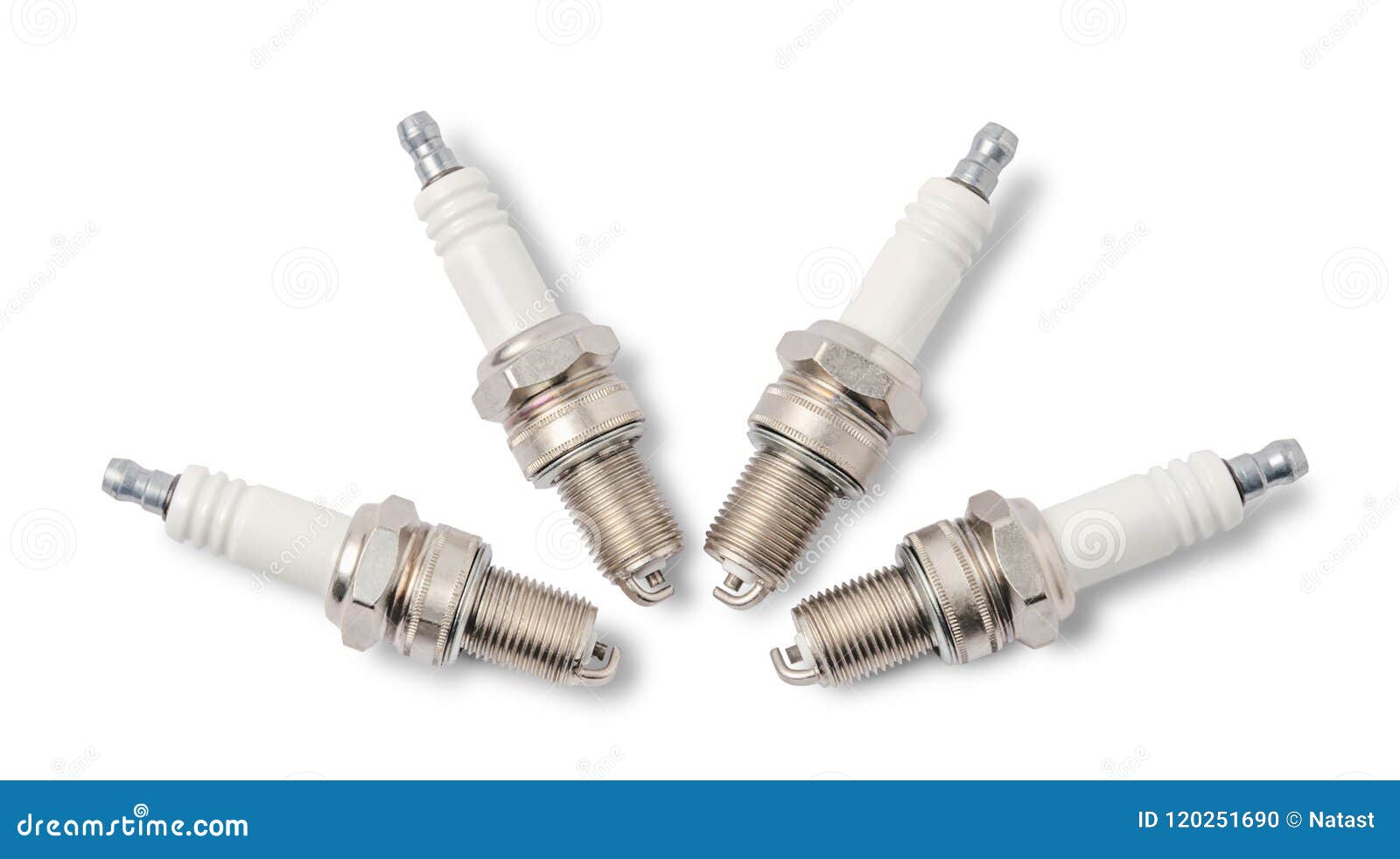 Four Spark Plugs on White. Top View. Stock Photo Image of cable