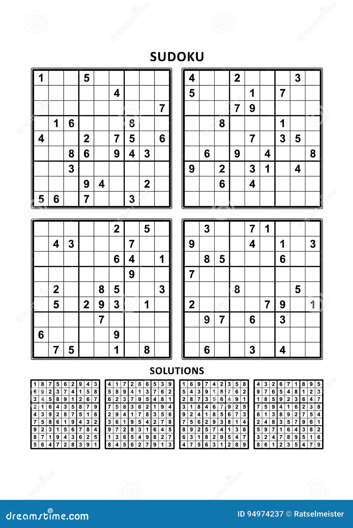 four sudoku games with answers stock vector illustration of medium