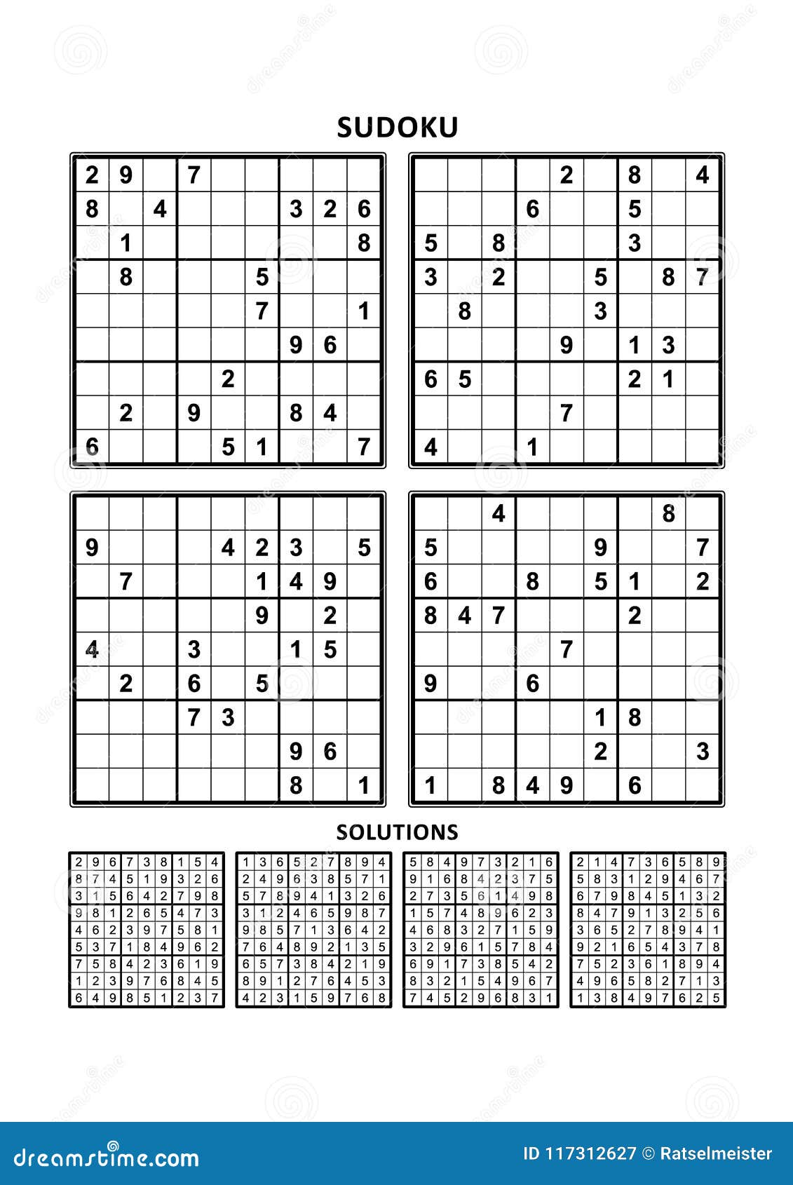 four sudoku games with answers set 12 stock vector illustration of