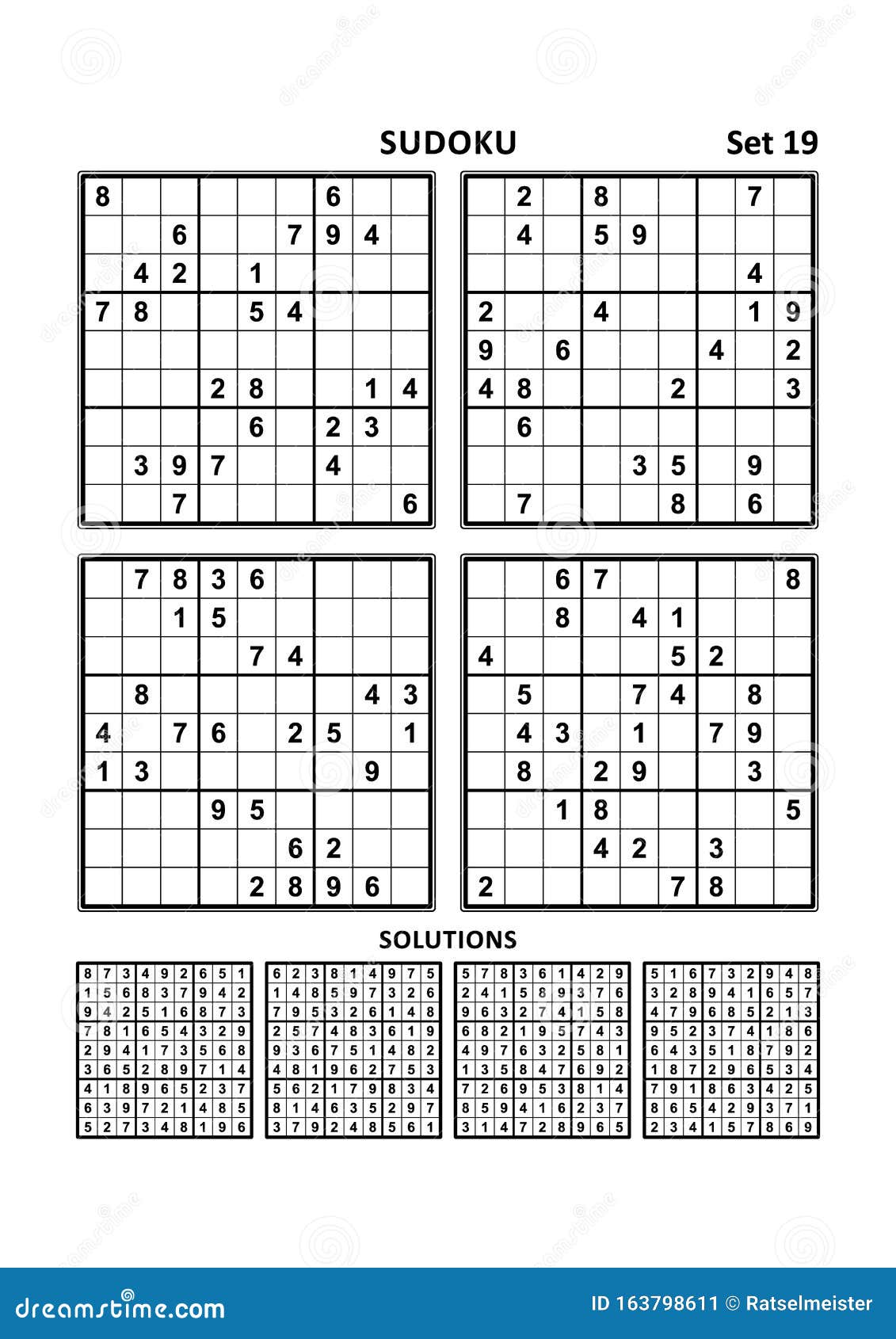 four sudoku games with answers set 19 stock vector illustration of