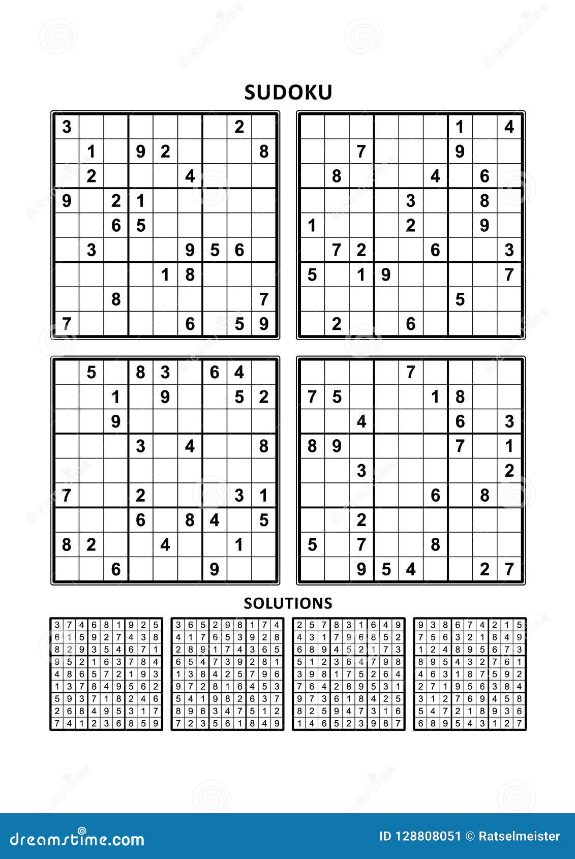 four sudoku games with answers set 15 stock vector illustration of